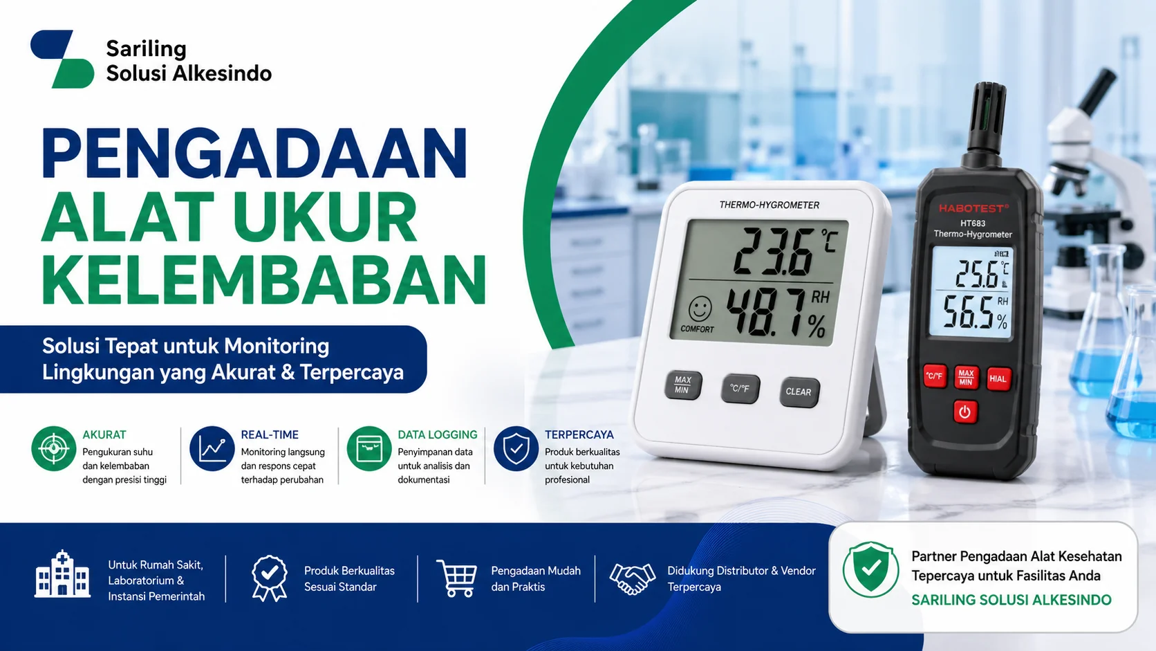 Pengadaan alat ukur kelembaban hygrometer digital untuk monitoring lingkungan laboratorium dari Sariling Solusi Alkesindo