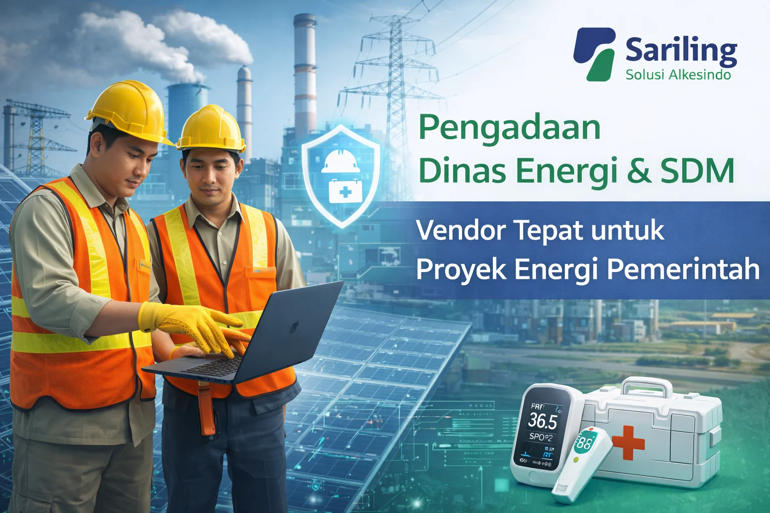 Pengadaan Dinas Energi & SDM dengan teknisi memantau infrastruktur energi dan sistem keselamatan kerja di proyek pemerintah
