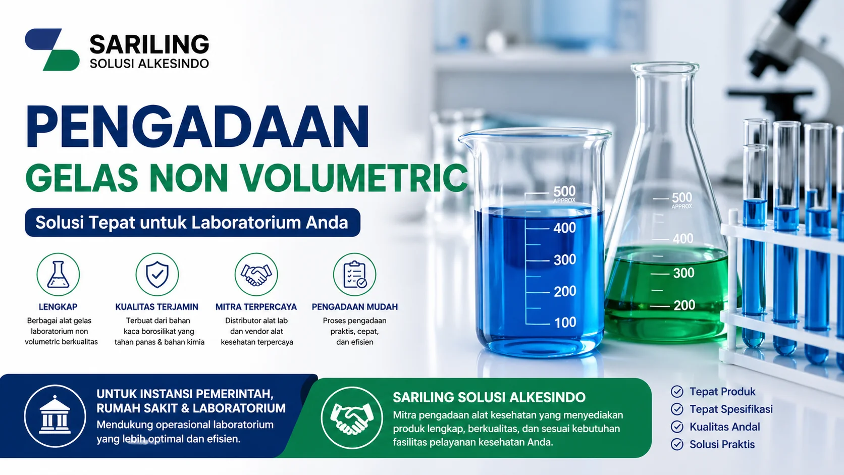 Pengadaan gelas non volumetric laboratorium seperti beaker dan erlenmeyer dengan logo Sariling Solusi Alkesindo