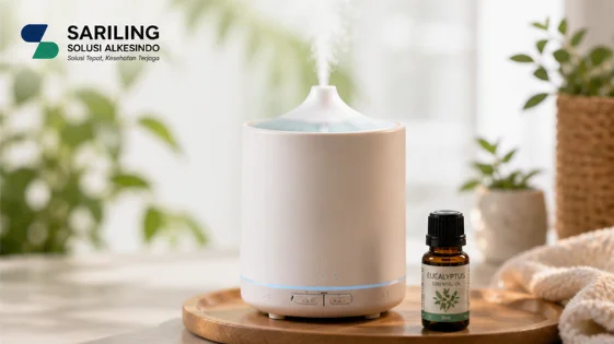 Gambar Diffuser 3 aromaterapi modern dengan essential oil eucalyptus untuk menjaga kualitas udara dan kesehatan ruangan di rumah
