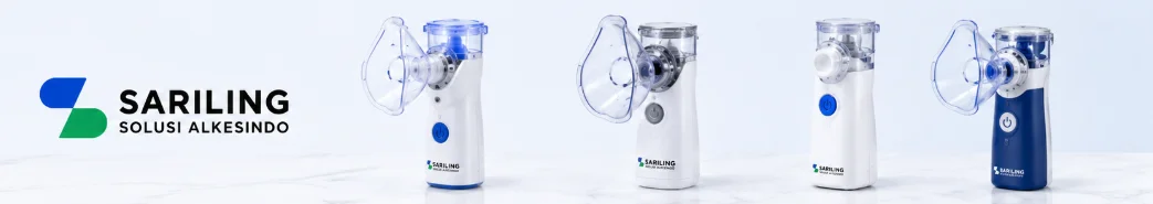 Nebulizer portable modern Sariling Solusi Alkesindo dengan ukuran ringkas dan praktis untuk terapi pernapasan harian