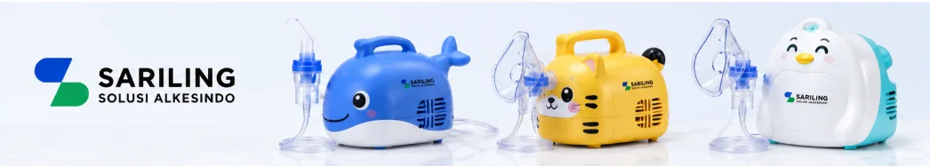 Nebulizer anak desain ergonomis dari Sariling Solusi Alkesindo lengkap dengan masker inhalasi untuk membantu terapi gangguan pernapasan anak