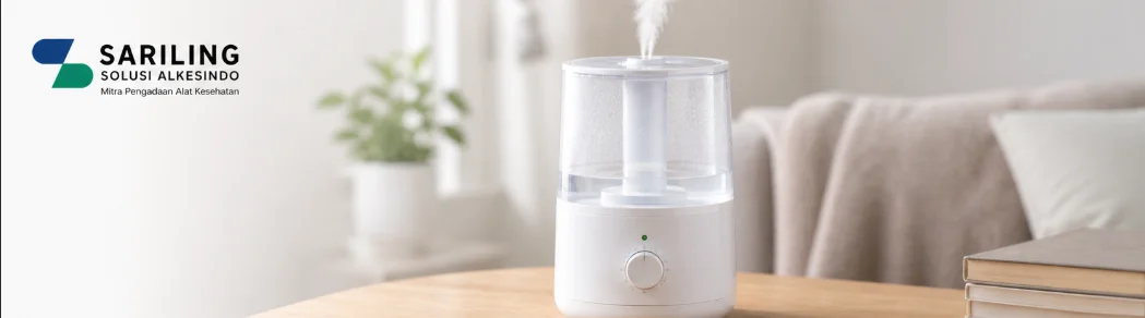 Humidifier biru modern dari Sariling Solusi Alkesindo membantu meningkatkan kelembapan udara dan kenyamanan pernapasan