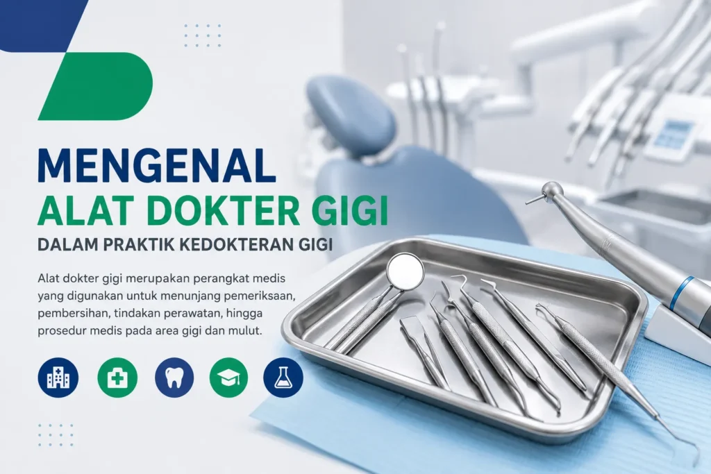 Ilustrasi alat dokter gigi lengkap untuk praktik kedokteran gigi di klinik dan rumah sakit