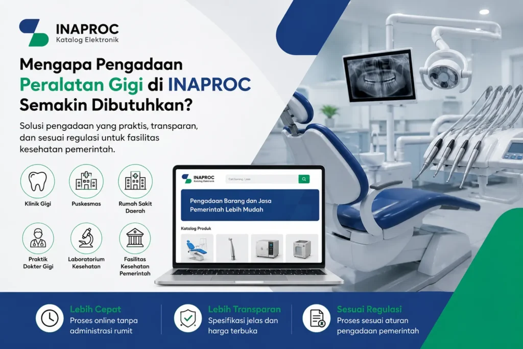 Pengadaan peralatan gigi di INAPROC Kabupaten Aceh Tamiang untuk klinik gigi, puskesmas, dan rumah sakit pemerintah.