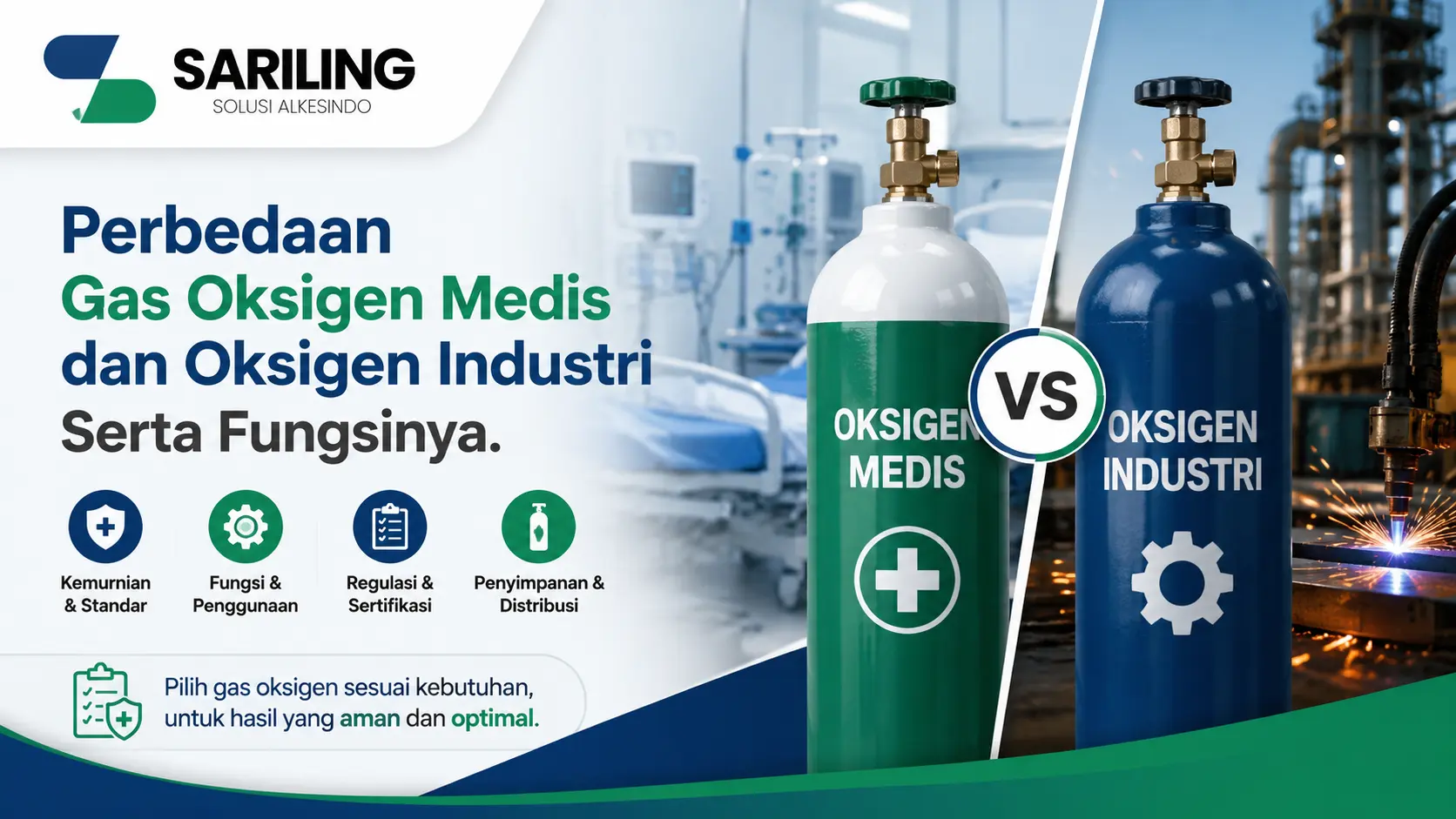 Perbedaan oksigen medis dan industri beserta fungsi dan standar penggunaannya