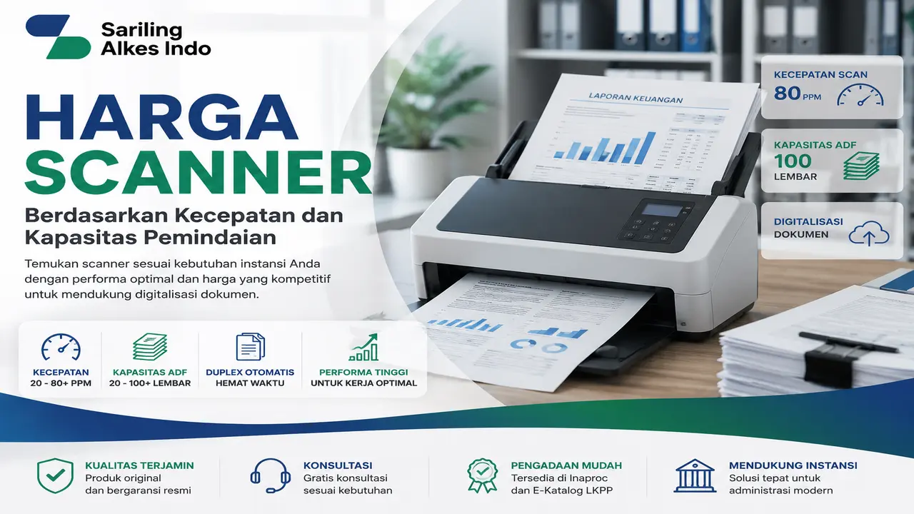 Harga scanner berdasarkan kecepatan dan kapasitas pemindaian untuk digitalisasi dokumen, administrasi kantor, dan pengadaan pemerintah melalui Inaproc