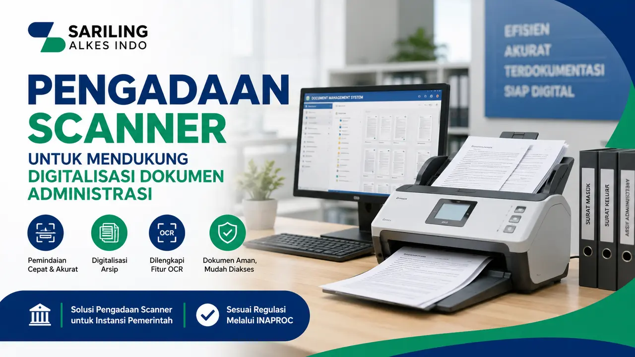 Pengadaan scanner untuk digitalisasi dokumen administrasi melalui Inaproc dengan scanner ADF berkecepatan tinggi guna mendukung efisiensi pengelolaan arsip instansi pemerintah