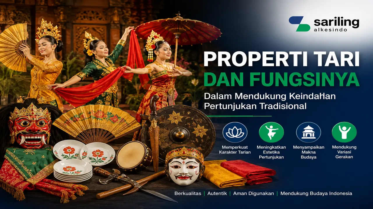 Properti tari dan fungsinya dalam mendukung pertunjukan tari tradisional Indonesia untuk sekolah, sanggar, dan kegiatan budaya.