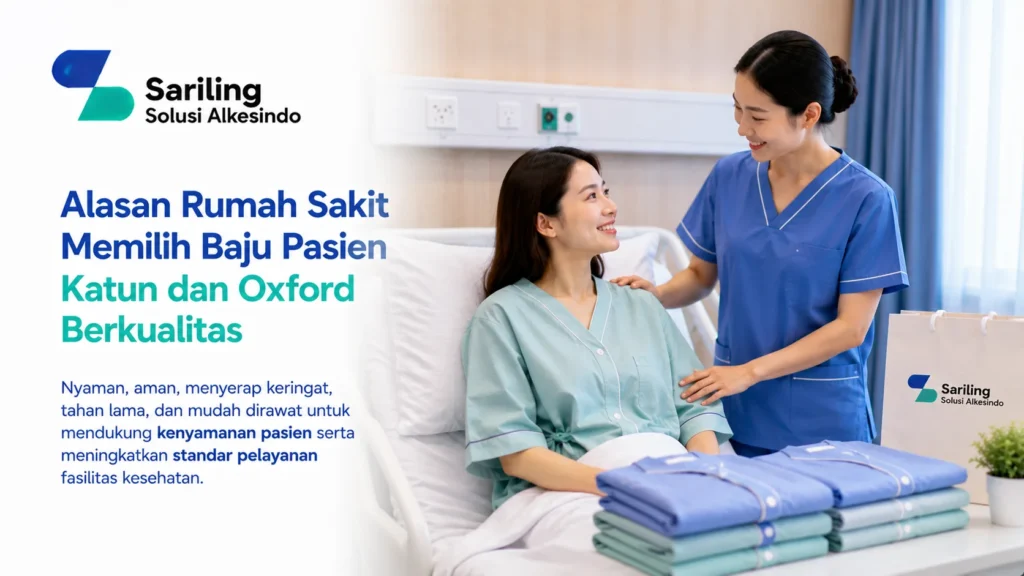 Alasan rumah sakit memilih baju pasien katun dan oxford berkualitas untuk kenyamanan dan keamanan pasien dengan logo Sariling Solusi Alkesindo