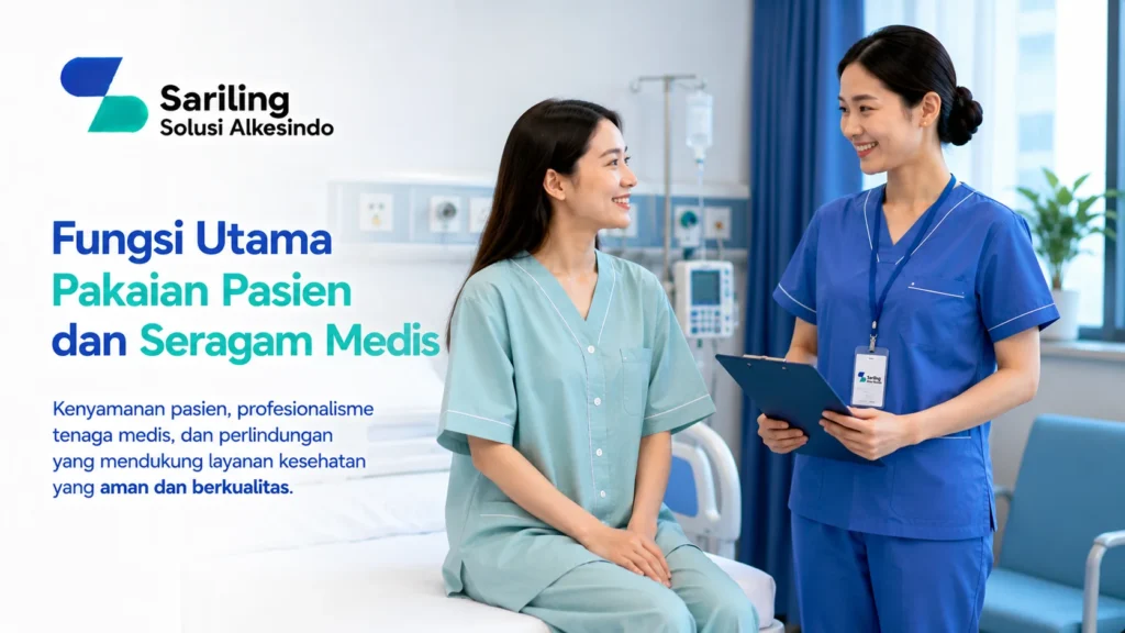 Fungsi utama pakaian pasien dan seragam medis dalam mendukung layanan kesehatan dengan logo Sariling Solusi Alkesindo