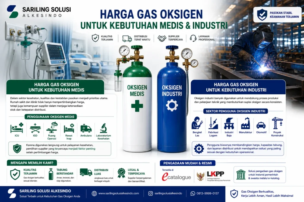 Harga gas oksigen untuk kebutuhan medis dan industri dengan pertimbangan kualitas produk, kapasitas tabung, distribusi, serta layanan supplier terpercaya