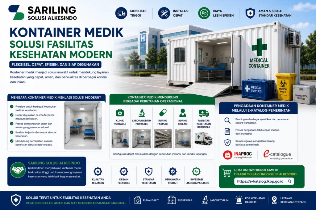 Kontainer medik sebagai solusi fasilitas kesehatan modern untuk klinik portable, laboratorium, ruang farmasi, dan layanan kesehatan terpadu melalui Inaproc