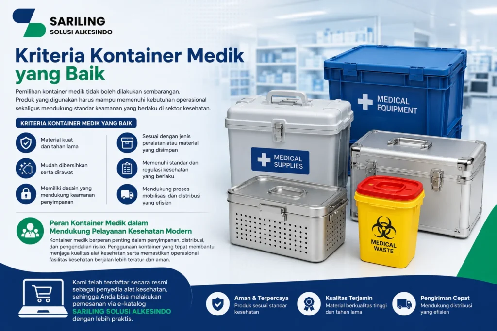 Kriteria kontainer medik yang baik untuk penyimpanan, distribusi, dan pengelolaan peralatan kesehatan sesuai standar fasilitas medis oleh Sariling Solusi Alkesindo