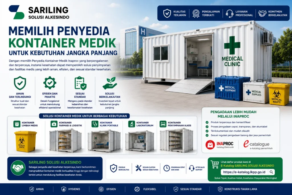 Memilih Penyedia Kontainer Medik Inaproc untuk kebutuhan jangka panjang dengan solusi kontainer kesehatan yang aman, efisien, higienis, dan sesuai standar fasilitas kesehatan
