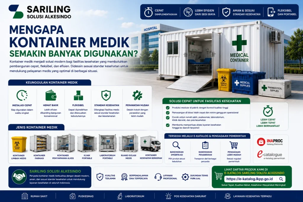 Kontainer medik sebagai solusi fasilitas kesehatan modern yang fleksibel, cepat dibangun, mudah dipindahkan, dan tersedia melalui e-katalog pemerintah serta Inaproc