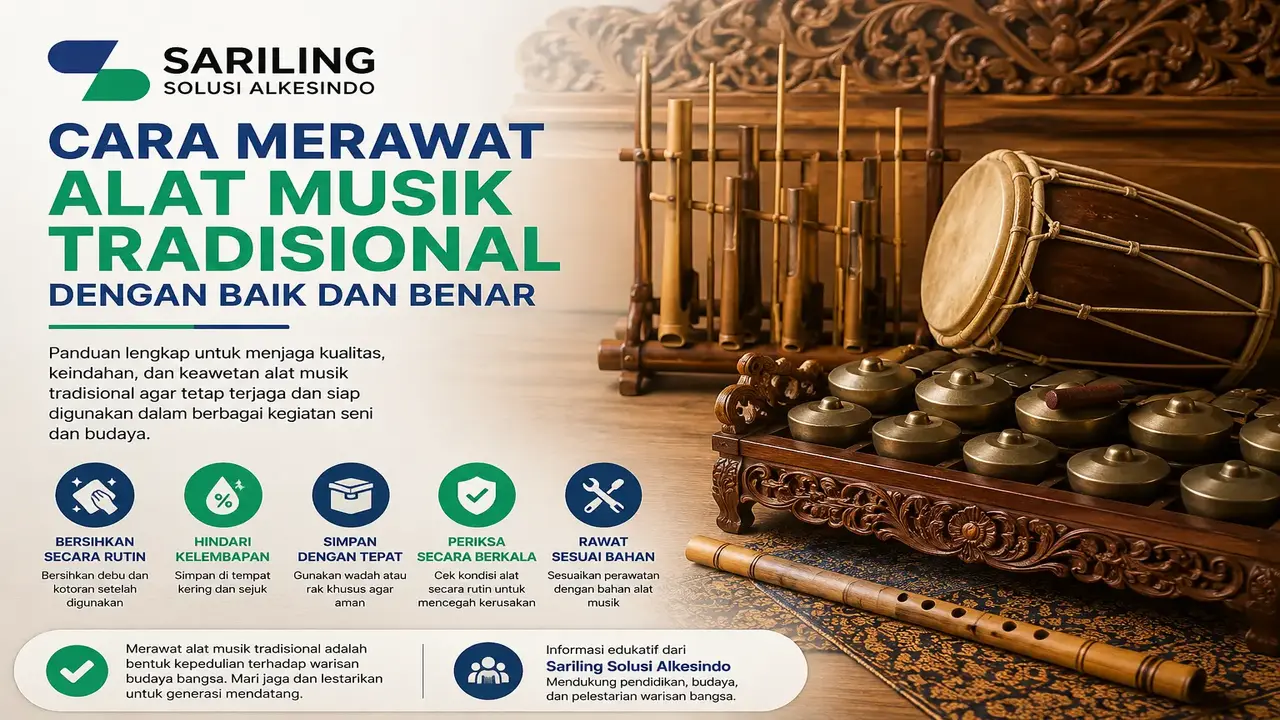 Cara merawat alat musik tradisional dengan benar agar tetap awet, menghasilkan suara berkualitas, dan siap digunakan untuk kegiatan seni budaya.