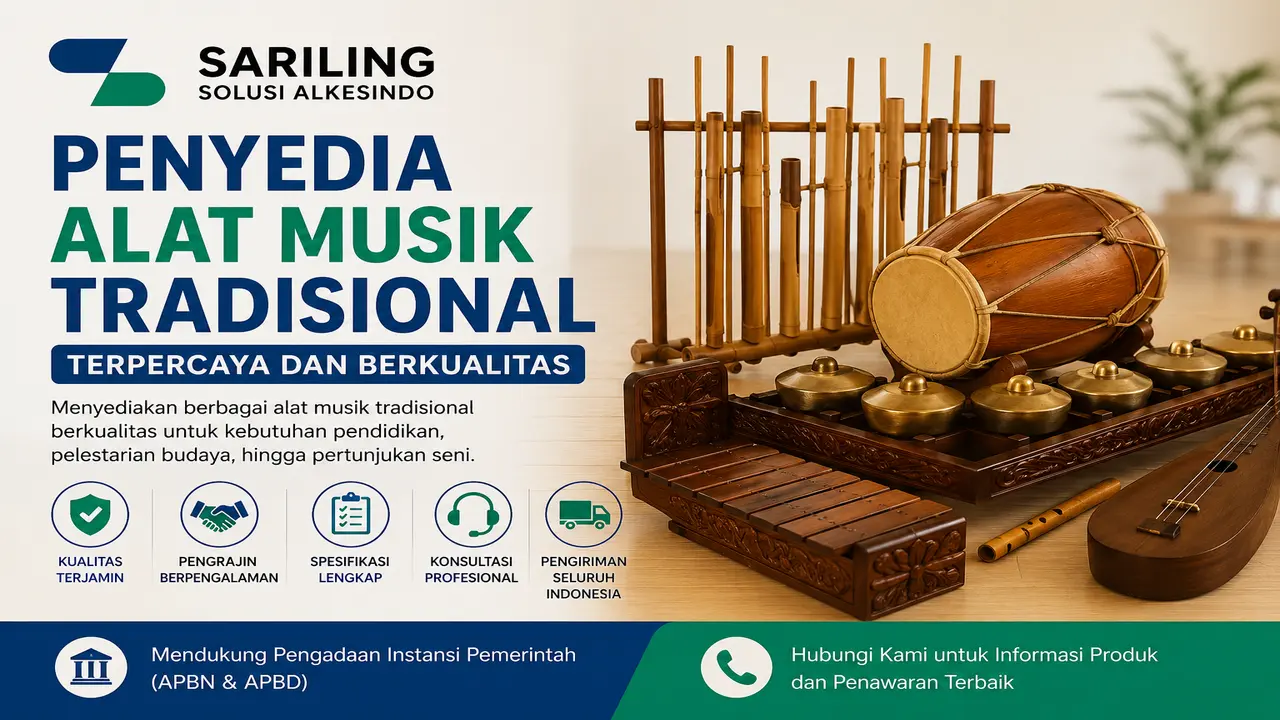 Penyedia alat musik tradisional terpercaya dan berkualitas untuk kebutuhan instansi pemerintah, sekolah, dan pelestarian budaya