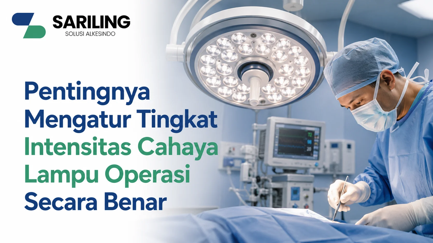 Ilustrasi pengaturan intensitas cahaya lampu operasi yang tepat untuk memberikan pencahayaan optimal selama prosedur bedah dan meningkatkan visibilitas area operasi
