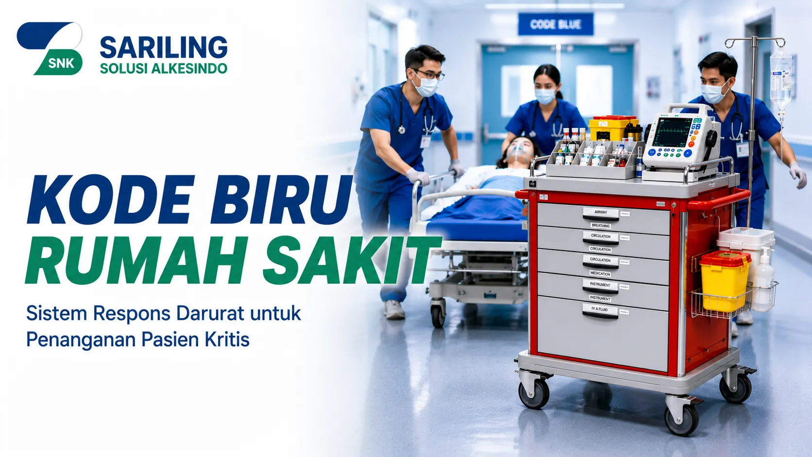 Kode Biru Rumah Sakit dengan emergency trolley untuk mendukung penanganan pasien kritis secara cepat