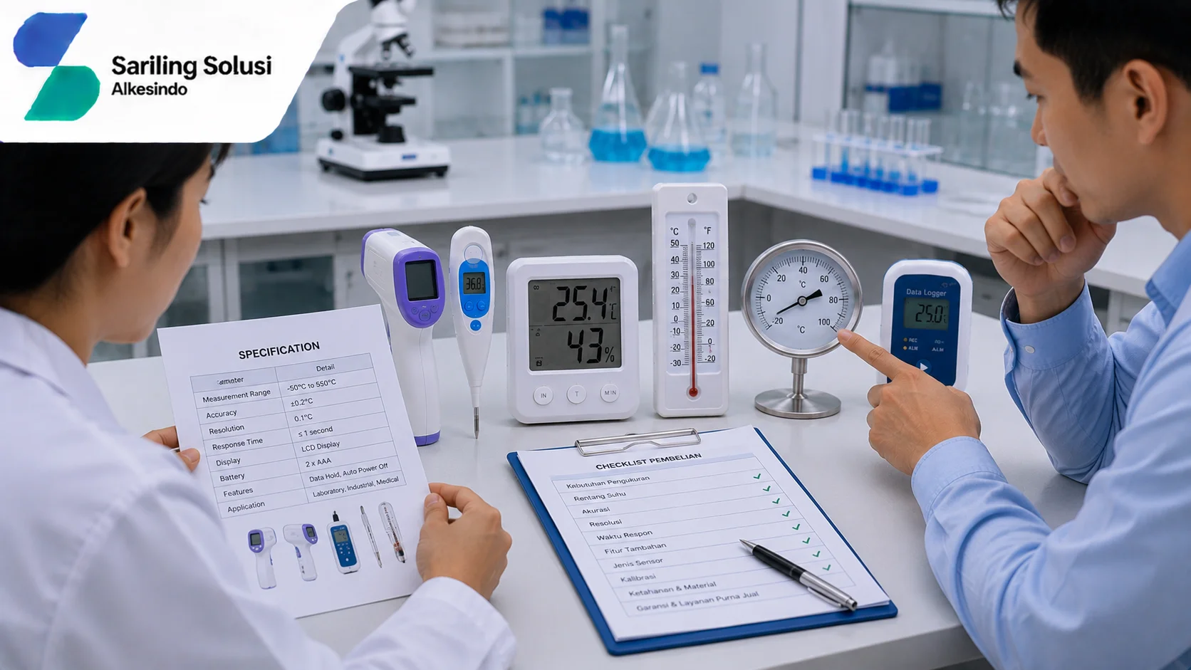 Ilustrasi pentingnya memahami spesifikasi thermometer sebelum membeli yang menampilkan berbagai jenis thermometer