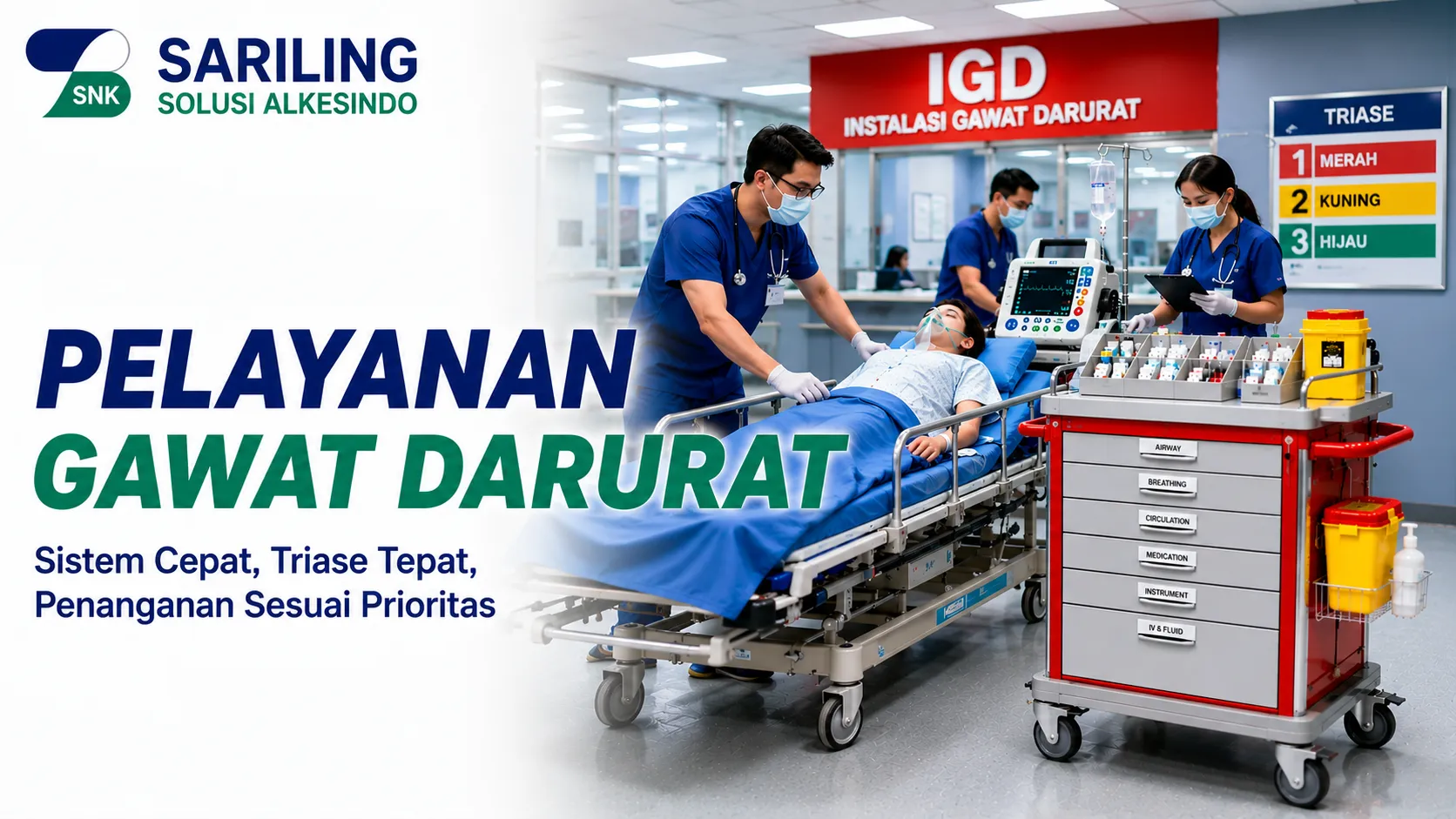 Pelayanan Gawat Darurat rumah sakit dengan tenaga medis memberikan penanganan cepat kepada pasien di ruang IGD.