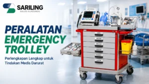Peralatan Emergency Trolley untuk mendukung tindakan medis darurat dengan perlengkapan lengkap di rumah sakit.