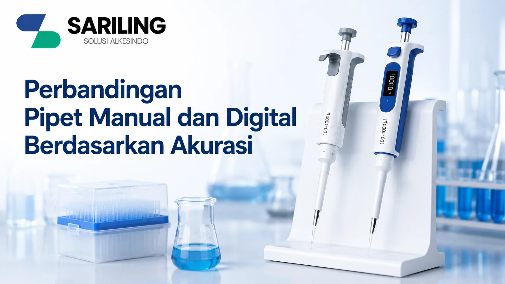 Pipet manual dan digital untuk pengujian laboratorium dengan tingkat akurasi berbeda
