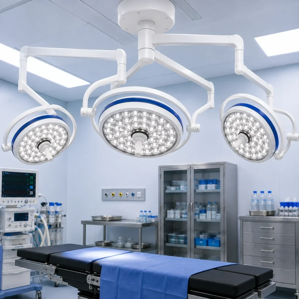 Lampu Operasi LED Medis untuk ruang operasi rumah sakit dengan tiga lampu bedah LED