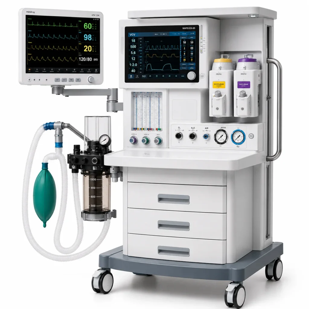 Mesin anestesi modern dengan ventilator dan monitor pasien untuk kebutuhan operasi rumah sakit